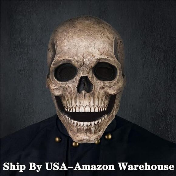 Skull Mask Adult Full Head Latex Movable Jaw Scary Skeleton Halloween Helmet - Picture 3 of 6